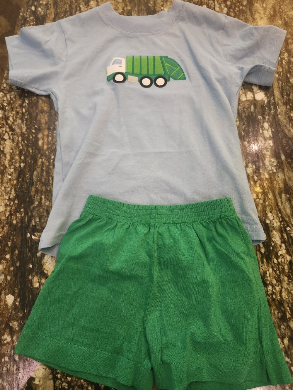 Kids Two-Piece Matching Set - Light Blue Tee & Green Shorts
